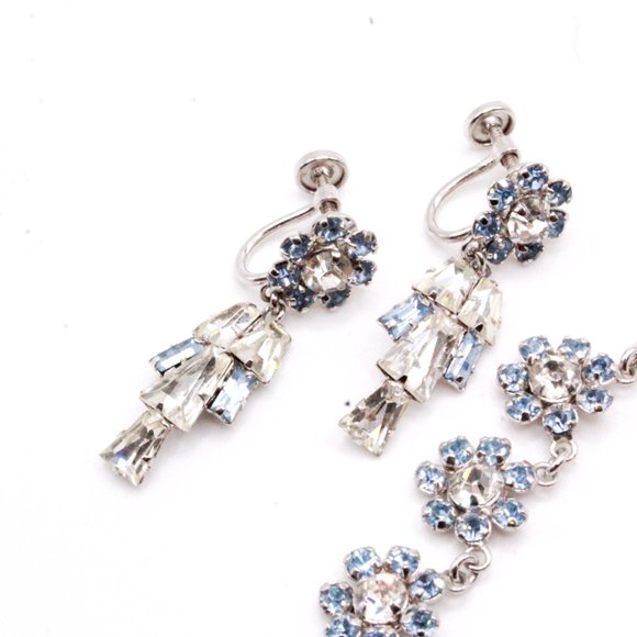 Vintage 50's Star-Art Sterling Marked Rhinestones Fancy Bridal Necklace Set - Picture 6 of 8